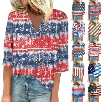 Женская рубашка, блузка, повседневные свободные рубашки, рукава 3/4, топы с v-образным вырезом и принтом, топы с принтом, футболки, футболки L чёрный