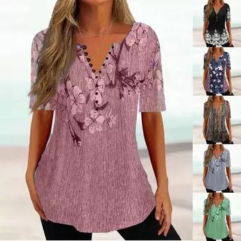 Женская рубашка, блузка, пуговицы, винтажный градиентный принт, короткий рукав, повседневный базовый топ, пуловер M зелёный