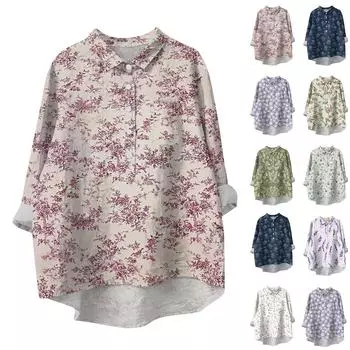 Женская рубашка-блузка с длинными рукавами и принтом на пуговицах, повседневный подол, нестандартный воротник рубашки S