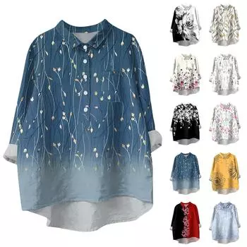 Женская рубашка-блузка с длинными рукавами и принтом на пуговицах, повседневный подол, нестандартный воротник рубашки XXXL розовый