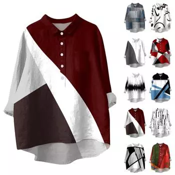 Женская рубашка-блузка с длинными рукавами и принтом на пуговицах, повседневный подол, нестандартный воротник рубашки L бежевый