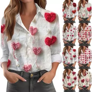 Женская рубашка-блузка с принтом и пуговицами, длинный рукав, повседневный базовый рубашечный воротник, обычный топ XXL