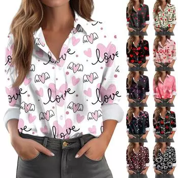 Женская рубашка-блузка с принтом и пуговицами, длинный рукав, повседневный базовый рубашечный воротник, обычный топ L бежевый