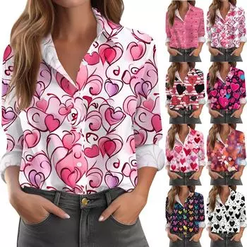 Женская рубашка-блузка с принтом и пуговицами, длинный рукав, повседневный базовый рубашечный воротник, обычный топ XXXL