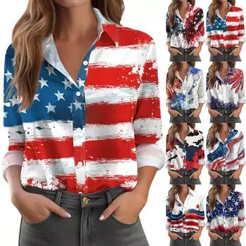 Женская рубашка-блузка с принтом и пуговицами, длинный рукав, повседневный базовый рубашечный воротник, обычный топ XL