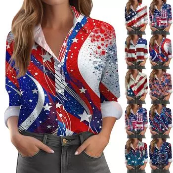 Женская рубашка-блузка с принтом и пуговицами, длинный рукав, повседневный базовый рубашечный воротник, обычный топ XXL киноварь