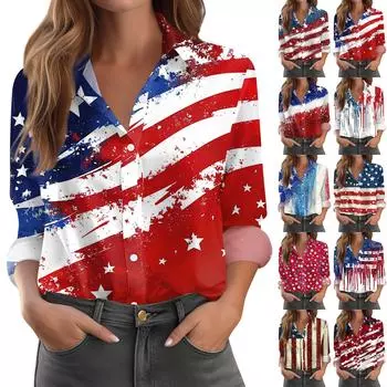 Женская рубашка-блузка с принтом и пуговицами, длинный рукав, повседневный базовый рубашечный воротник, обычный топ XL киноварь