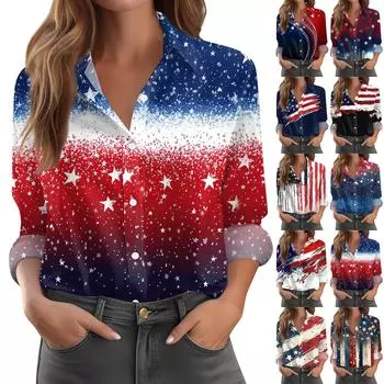 Женская рубашка-блузка с принтом и пуговицами, длинный рукав, повседневный базовый рубашечный воротник, обычный топ S красный