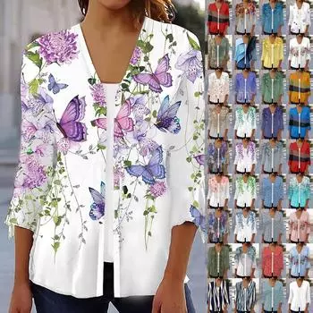 Женская рубашка-блузка с принтом и рукавом 3/4, повседневные праздничные базовые топы на пуговицах L бежевый