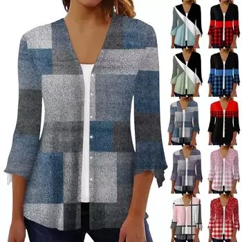 Женская рубашка-блузка с принтом и рукавом 3/4, повседневные праздничные базовые топы на пуговицах M розовый