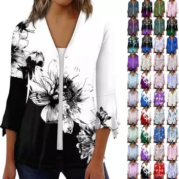 Женская рубашка, блузка, верхняя одежда с принтом, рукав 3/4, повседневные праздничные базовые топы на пуговицах L