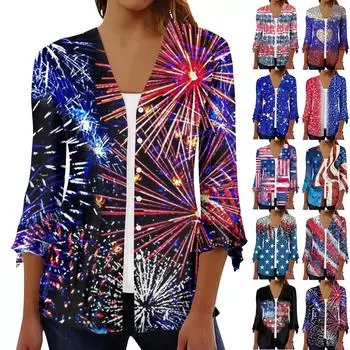 Женская рубашка, блузка, верхняя одежда с принтом, рукав 3/4, повседневные праздничные базовые топы на пуговицах XL