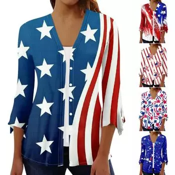 Женская рубашка, блузка, верхняя одежда с принтом, рукав 3/4, повседневные праздничные базовые топы на пуговицах XXXL