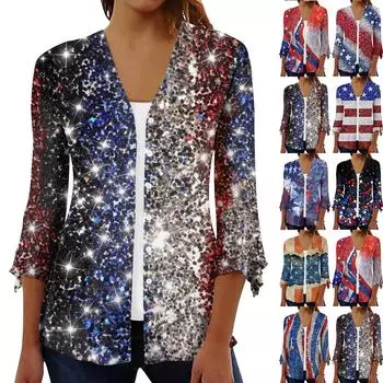 Женская рубашка, блузка, верхняя одежда с принтом, рукав 3/4, повседневные праздничные базовые топы на пуговицах L чёрный