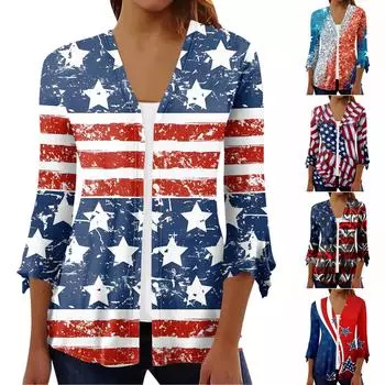 Женская рубашка, блузка, верхняя одежда с принтом, рукав 3/4, повседневные праздничные базовые топы на пуговицах XL