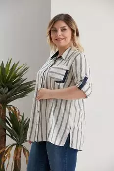 Женская рубашка больших размеров, джинсовая рубашка в полоску большого размера, черная рубашка с погонами