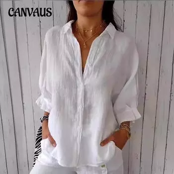 Женская рубашка больших размеров из хлопка и льна Элегантная дизайнерская рубашка с завязками на спине