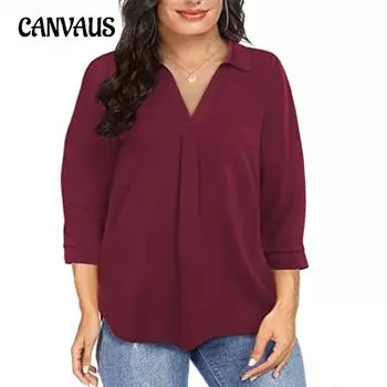 Женская рубашка больших размеров из шифона с V-образным вырезом и рукавами Seven Point 1XL зелёный