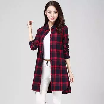 Женская рубашка больших размеров, клетчатая рубашка, длинная повседневная рубашка, свободная офисная рубашка XXXXL