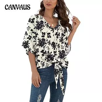 Женская рубашка больших размеров, летняя, новая, темпераментная, с V-образным вырезом, на шнуровке, с короткими рукавами и принтом M чёрный