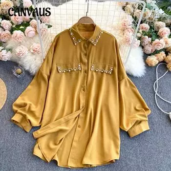 Женская рубашка больших размеров, летняя, новая, шифоновая, с лацканами и рукавами-фонариками, свободная, тонкая one size красный