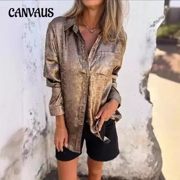 Женская рубашка больших размеров на весну и осень, повседневная замшевая модная рубашка с длинным рукавом с лацканами