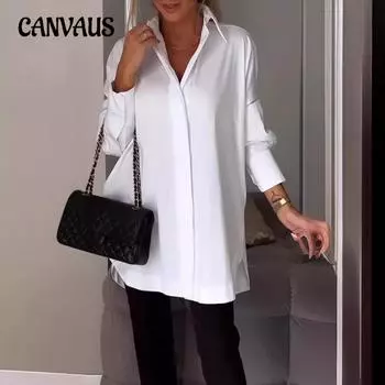 Женская рубашка больших размеров, новая, однотонная, с лацканами, элегантная, с длинными рукавами S чёрный