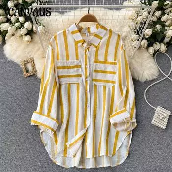 Женская рубашка больших размеров, новая, средней длины, с вертикальными полосками, свободного покроя, с лацканами One size красный