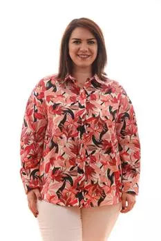 Женская рубашка больших размеров розовая рубашка с цветочным принтом большого размера