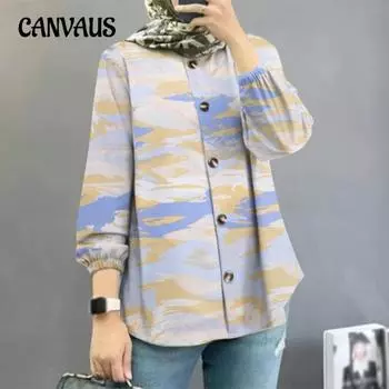 Женская рубашка больших размеров с цветочным принтом S синий