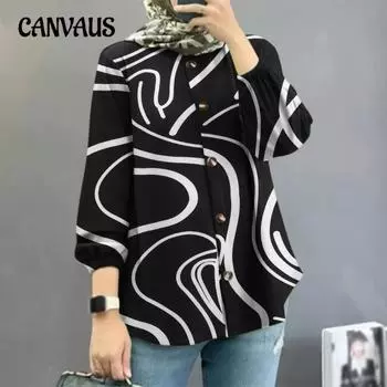 Женская рубашка больших размеров с цветочным принтом и рукавами-фонариками S чёрный