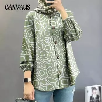 Женская рубашка больших размеров с цветочным принтом и рукавами-фонариками S чёрный