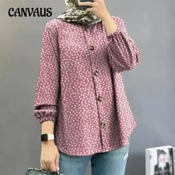 Женская рубашка больших размеров с цветочным принтом и рукавами-фонариками S чёрный