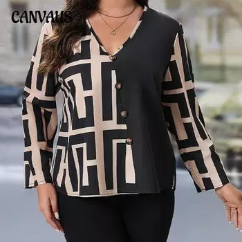 Женская рубашка больших размеров с длинным рукавом, осенний кардиган с ромбовидным принтом 1XL