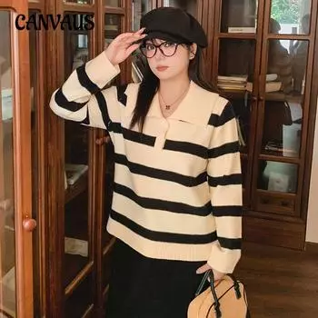 Женская рубашка больших размеров с длинным рукавом и лацканами в полоску, свободный трикотаж на осень и зиму XL чёрный