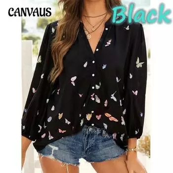 Женская рубашка больших размеров с длинными рукавами и лацканами S чёрный