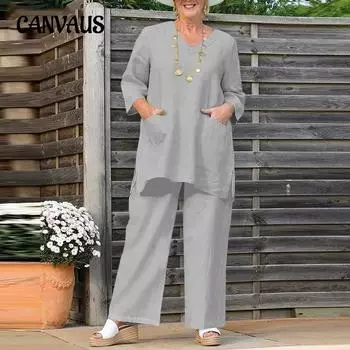Женская рубашка больших размеров с V-образным вырезом, повседневный однотонный костюм с широкими брюками на весну и осень