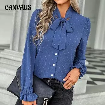 Женская рубашка больших размеров с V-образным вырезом и бантом, с длинными рукавами, весна-осень S белый