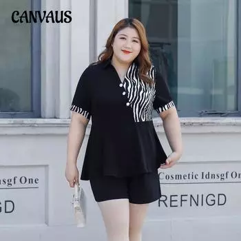 Женская рубашка больших размеров, топ с короткими рукавами нестандартной формы Splicing Collision 2XL чёрный