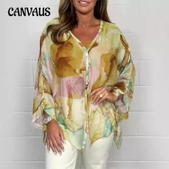 Женская рубашка больших размеров Ультратонкая летняя рубашка с цветочным принтом Halo