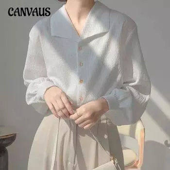 Женская рубашка больших размеров весна и осень свободная блузка с длинными рукавами в французском стиле S белый