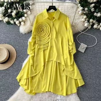 Женская рубашка больших размеров высокого качества с осенним цветочным принтом, свободная, неравномерно плиссированная one size чёрный