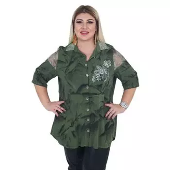 Женская рубашка большого размера Fierte Rg4604 с кружевной отделкой и узором батик