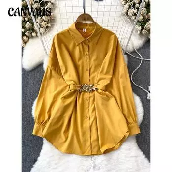 Женская рубашка большого размера на весну в винтажном стиле свободного покроя со шнуровкой One size оранжевый