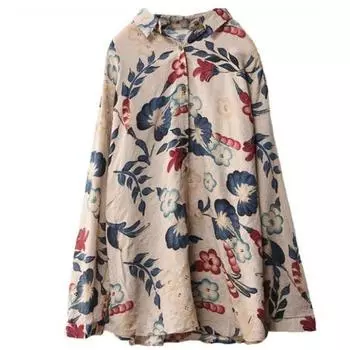Женская рубашка большого размера с цветочным узором и пуговицами на рукавах, свободный кардиган в стиле ретро, анти-пиллинг, рубашка, одежда M хаки