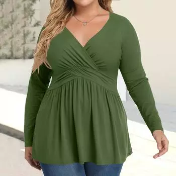 Женская рубашка большого размера с длинным рукавом, принт, плиссированный повседневный топ с V-образным вырезом L