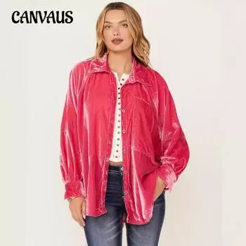 Женская рубашка большого размера с лацканами и длинными рукавами S розовый