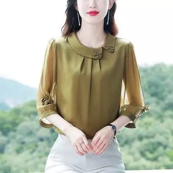 Женская рубашка большого размера с тонким кроем, круглым вырезом и рукавом семь четвертей, повседневная, свободная, дышащая, удобная, на весну и осень 5XL