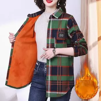 Женская рубашка большого размера, утолщенная, теплая, в клетку, рубашка большого размера, стоячая, теплая 5XL