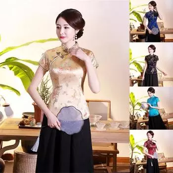 Женская рубашка Cheongsam с принтом Дракона Феникса в китайском стиле, осенний боковой разрез S вино красного